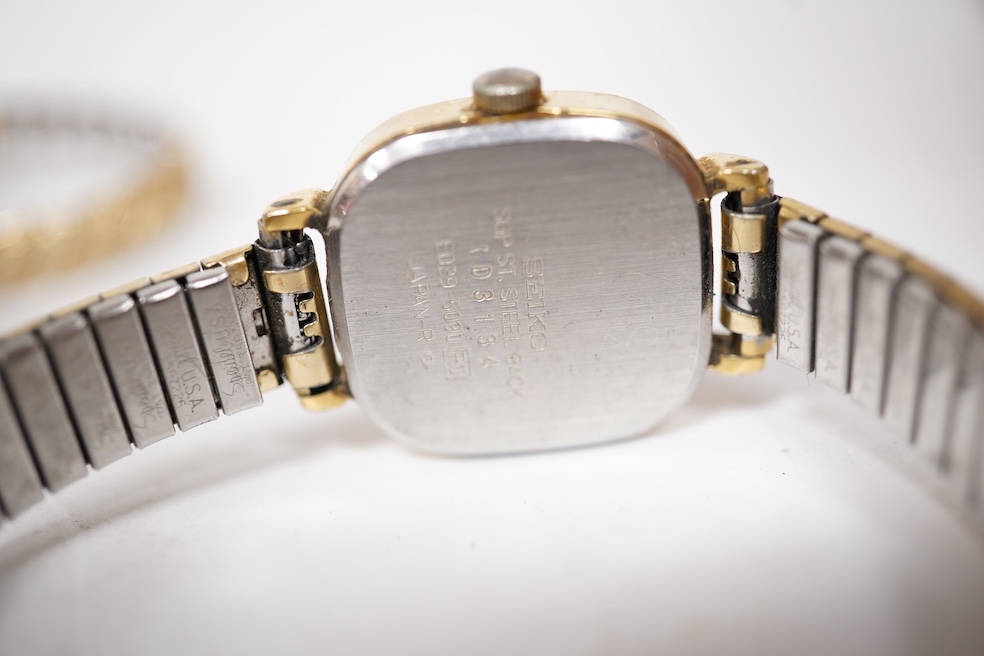 A collection of seven gentleman's assorted mainly steel wrist watches including two Tissot, a Timex, Ingersoll, Montine, Kingston and Sekonda, together with six assorted lady's mainly steel wrist watches including Seiko,